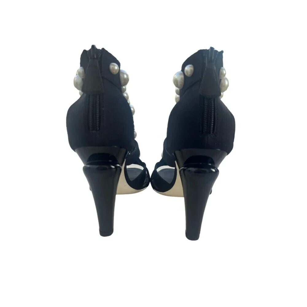 Chanel Black Strap Pearl Embellished Heels